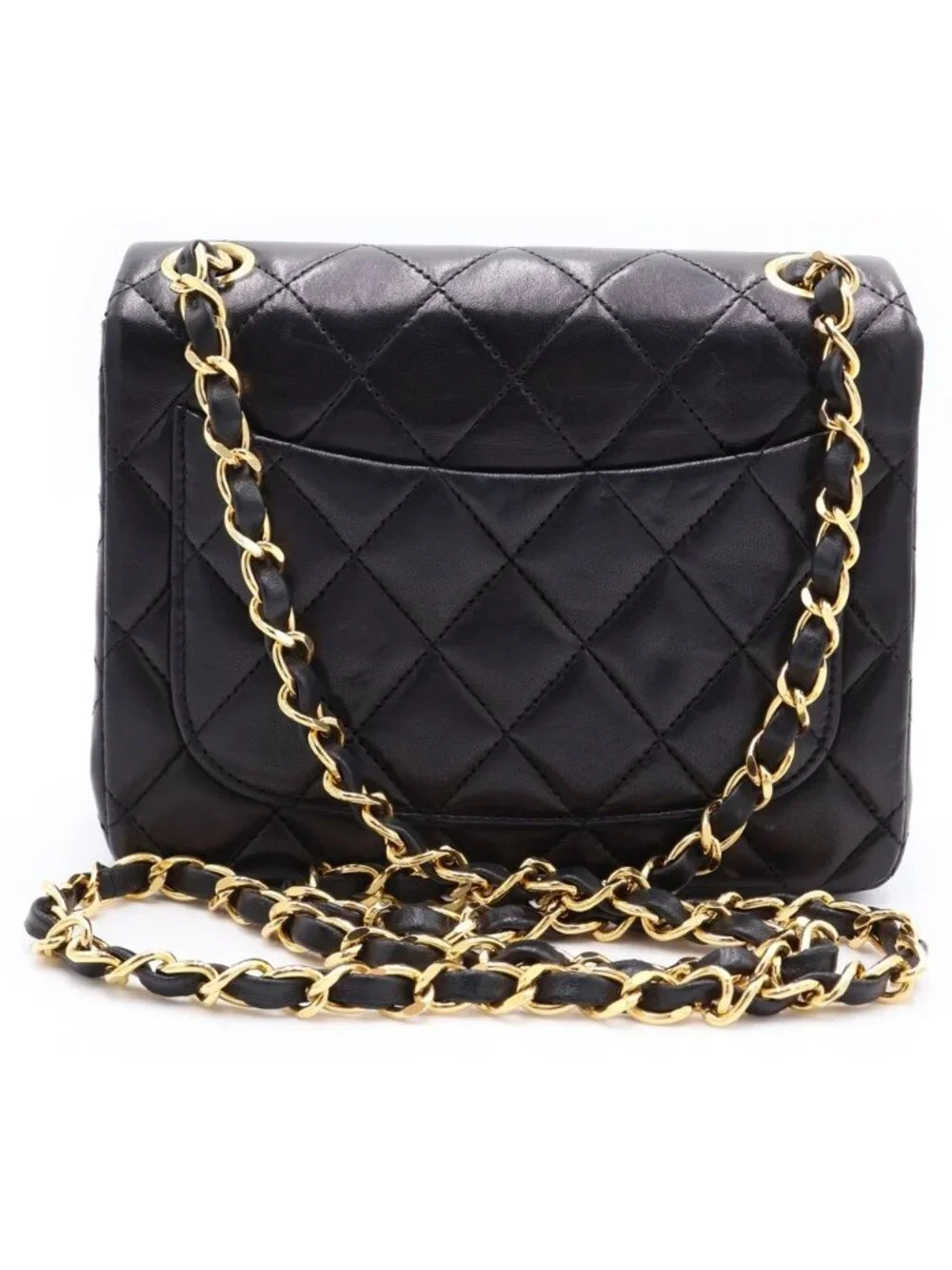 Chanel Mini Quilted 17 CC Logo Chain Shoulder Back Single Flap Gold Lambskin
